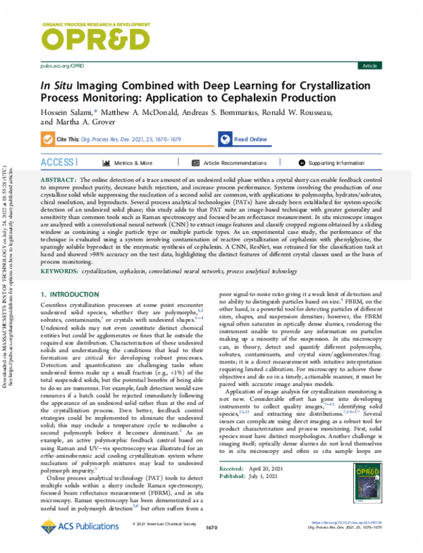 (PDF) In Situ Imaging Combined with Deep Learning for Crystallization ...