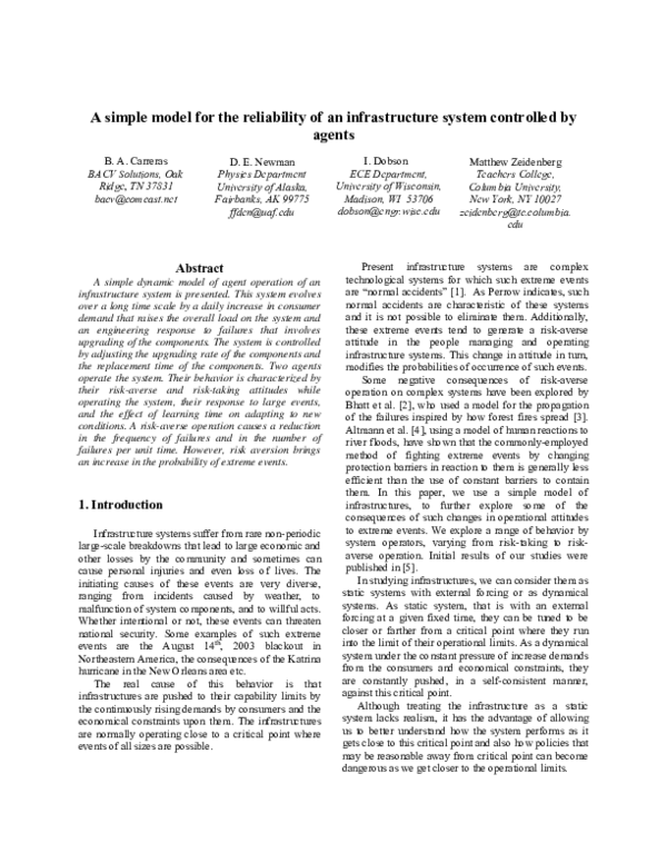 (PDF) A simple model for the reliability of an infrastructure system ...
