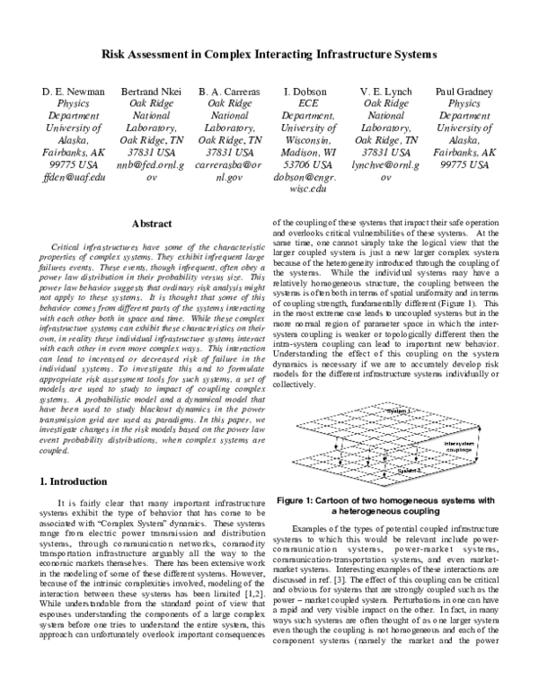 (PDF) Risk Assessment in Complex Interacting Infrastructure Systems