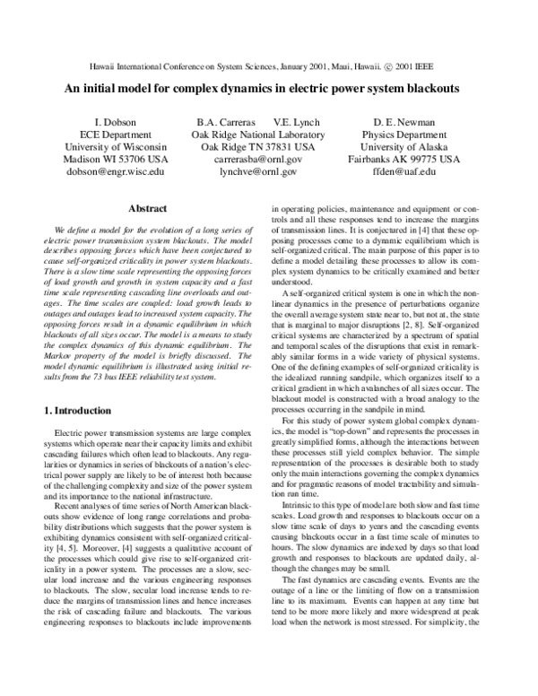(PDF) An initial model fo complex dynamics in electric power system ...