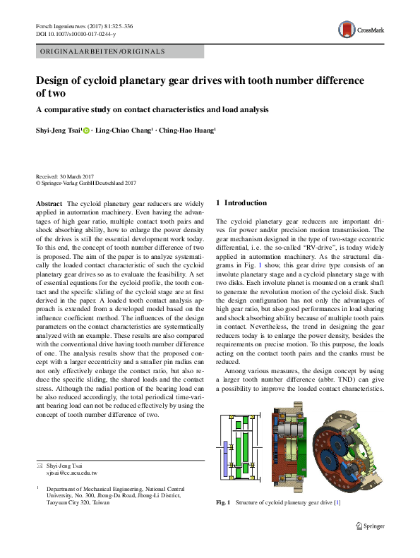 (PDF) Design of cycloid planetary gear drives with tooth number ...