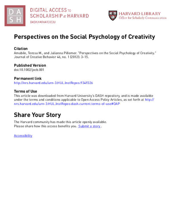(PDF) Perspectives on the Social Psychology of Creativity