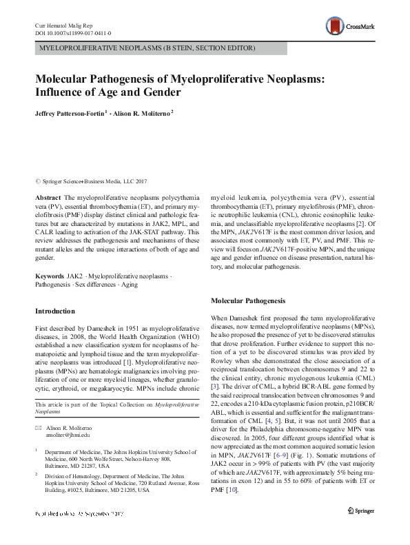 (PDF) Molecular Pathogenesis of Myeloproliferative Neoplasms: Influence ...