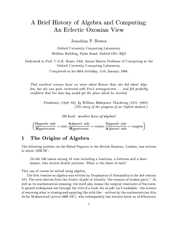 (PDF) A Brief History of Algebra and Computing: An eclectic Oxonian view
