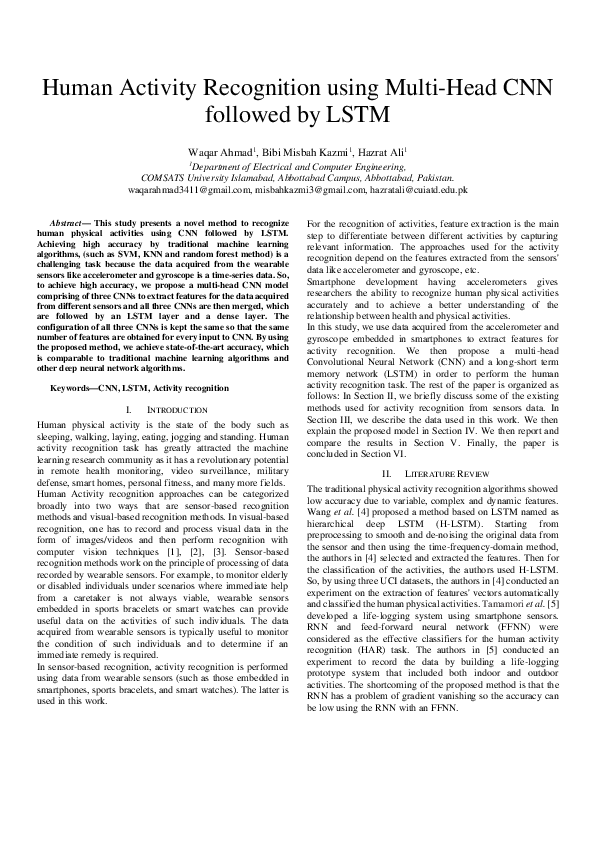 (PDF) Human Activity Recognition using Multi-Head CNN followed by LSTM