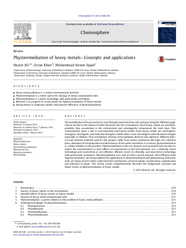 (PDF) Phytoremediation of heavy metals—Concepts and applications