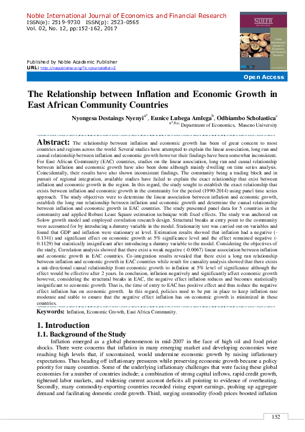 (PDF) The Relationship between Inflation and Economic Growth in East ...