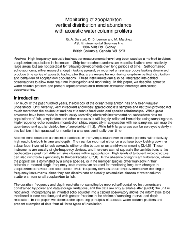 (PDF) Monitoring of zooplankton vertical distribution and abundance ...