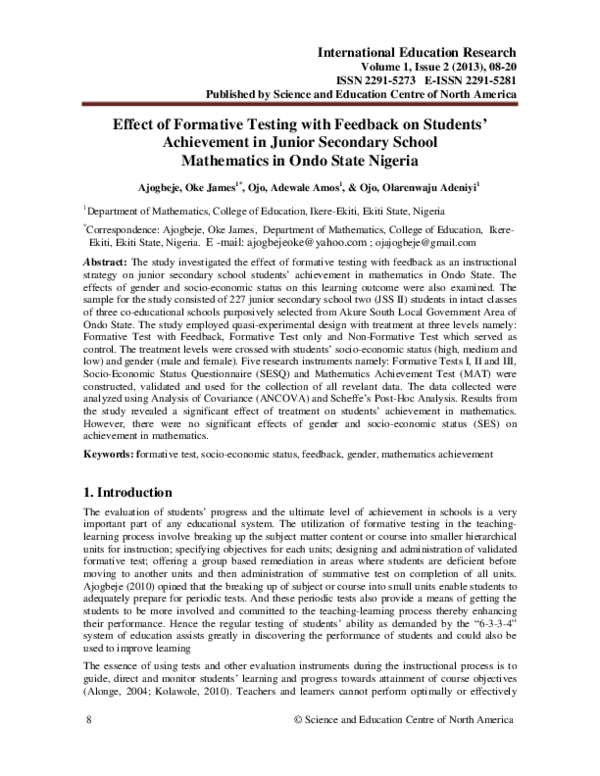 (PDF) Effect of Formative Testing with Feedback on Students ...
