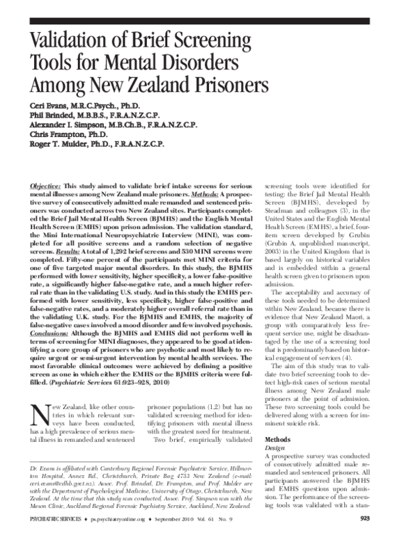 (PDF) Validation of Brief Screening Tools for Mental Disorders Among ...