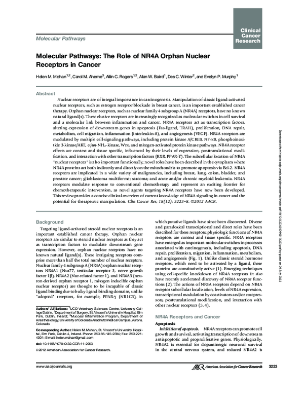 (PDF) Molecular Pathways: The Role of NR4A Orphan Nuclear Receptors in ...
