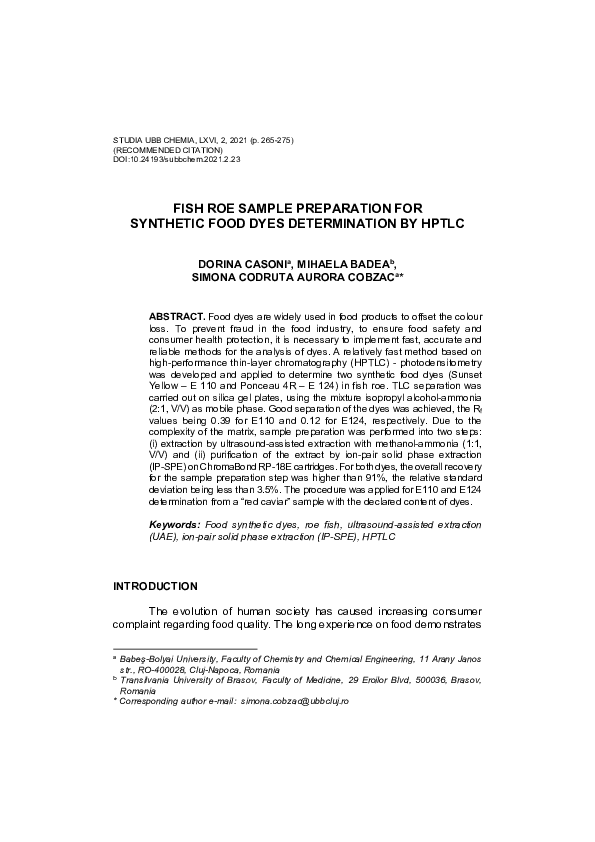 (PDF) Fish roe sample preparation for synthetic food dyes determination