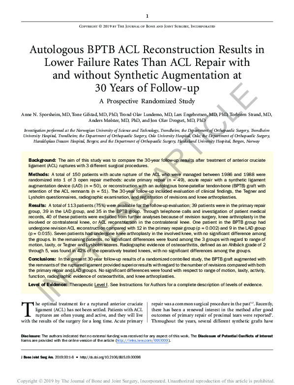 (PDF) Autologous BPTB ACL Reconstruction Results in Lower Failure Rates ...