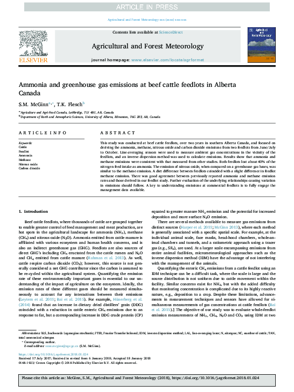 (PDF) Ammonia and greenhouse gas emissions at beef cattle feedlots in ...