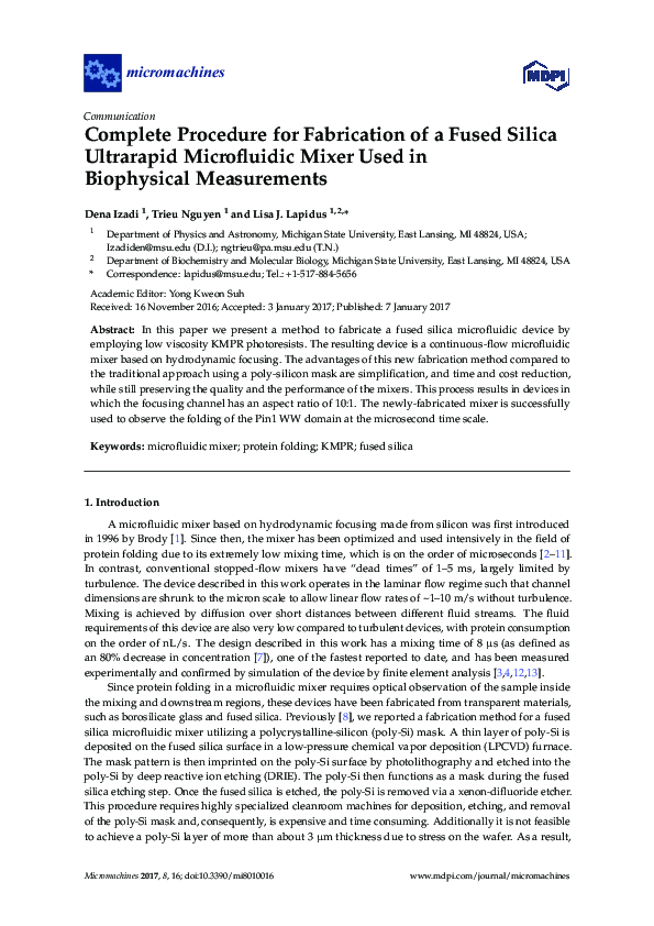 (PDF) Complete Procedure for Fabrication of a Fused Silica Ultrarapid ...