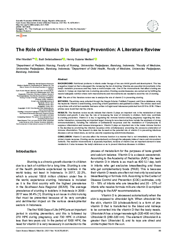 (PDF) The Role of Vitamin D in Stunting Prevention: A Literature Review