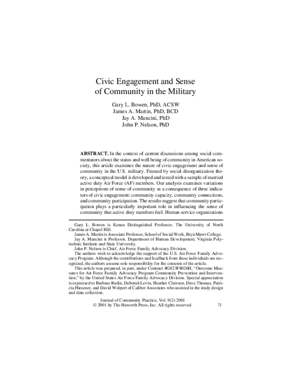 (PDF) Civic Engagement and Sense of Community in the Military