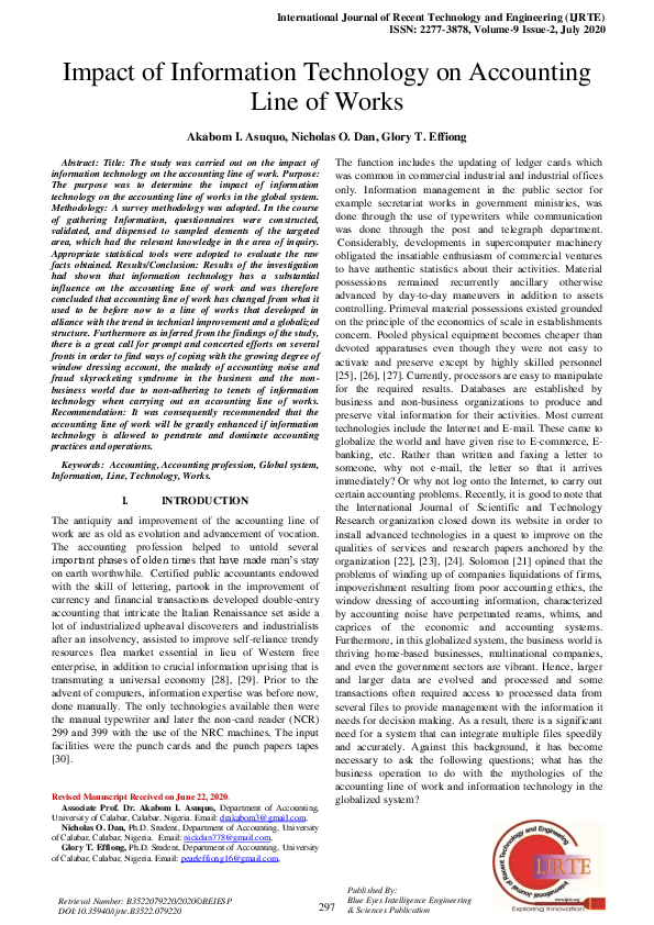 (PDF) Impact of Information Technology on Accounting Line of Works
