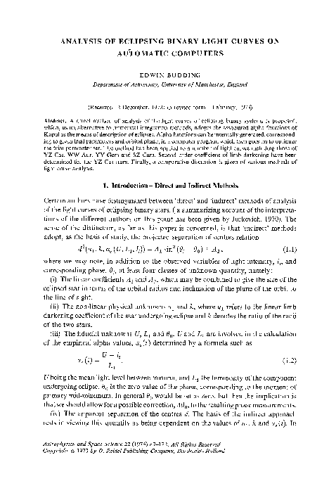 (PDF) Analysis of eclipsing binary light curves on automatic computers