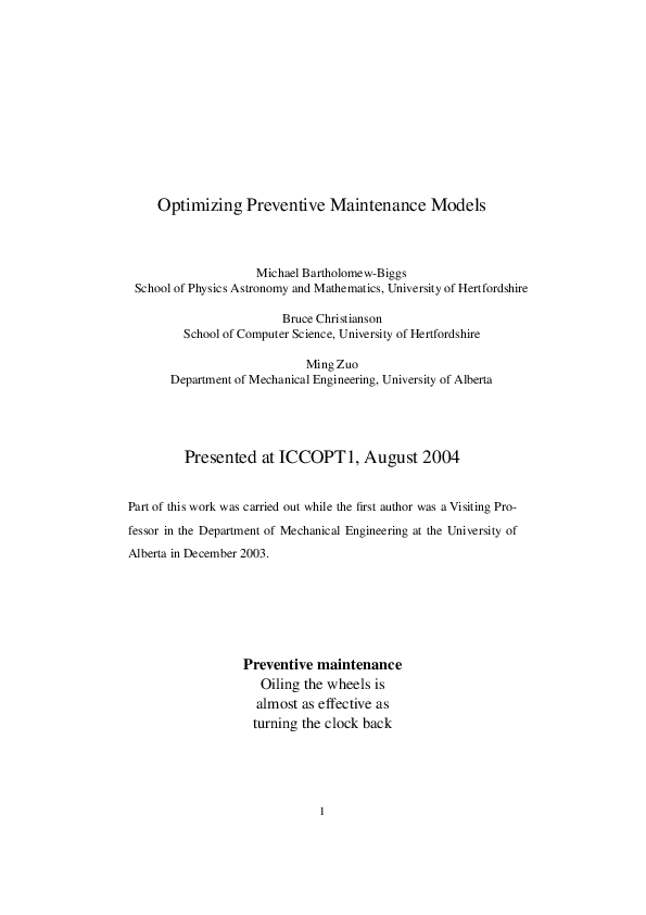 (PDF) Optimizing Preventive Maintenance Models