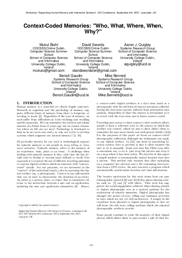(PDF) Context-Coded Memories:
