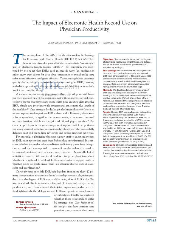 (PDF) The impact of electronic health record use on physician productivity
