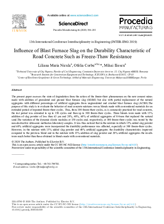 (PDF) Influence of Blast Furnace Slag on the Durability Characteristic ...