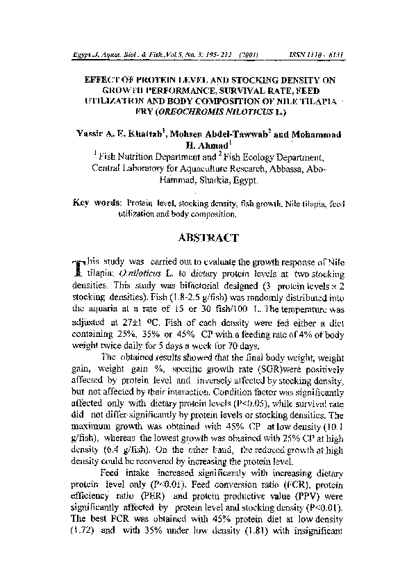 (PDF) Effect of Protein Level and Stocking Density on Growth ...