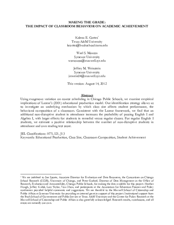 (PDF) Making the Grade: The Impact of Classroom Behavior on Academic ...