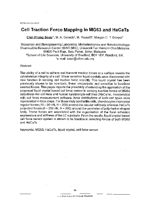 (PDF) Cell Traction Force Mapping in MG63 and HaCaTs