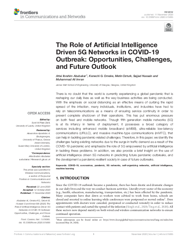 (PDF) The Role of Artificial Intelligence Driven 5G Networks in COVID ...