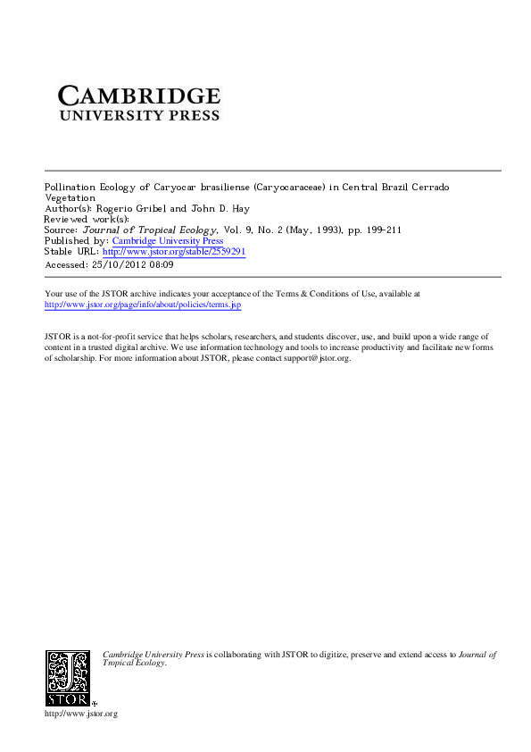 (PDF) Pollination ecology of Caryocar brasiliense (Caryocaraceae) in ...