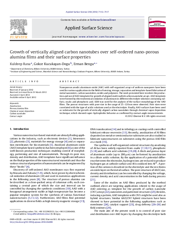 (PDF) Growth of vertically aligned carbon nanotubes over self-ordered ...