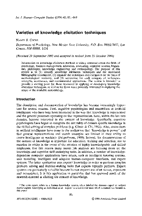 (PDF) Varieties of knowledge elicitation techniques