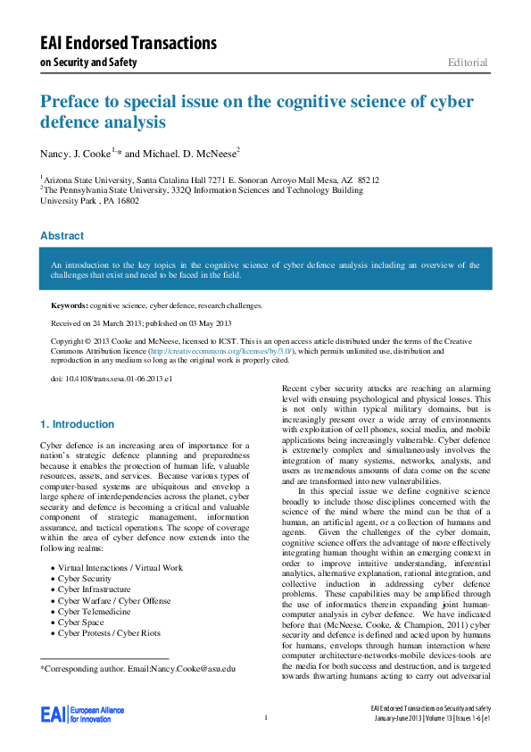 (PDF) Preface to special issue on the cognitive science of cyber ...