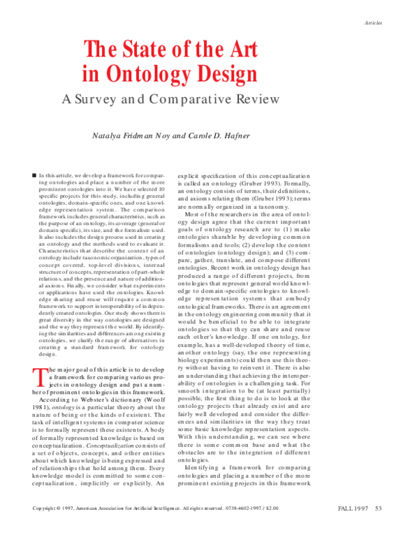 (PDF) The State of the Art in Ontology Design: A Survey and Comparative ...