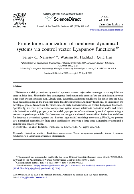 (PDF) Finite-time stabilization of nonlinear dynamical systems via ...