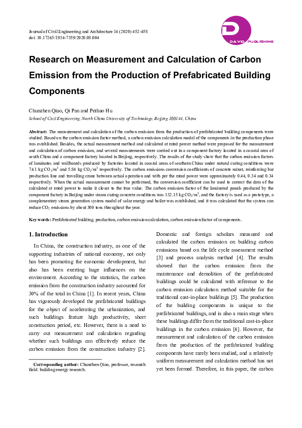(PDF) Research on Measurement and Calculation of Carbon Emission from ...