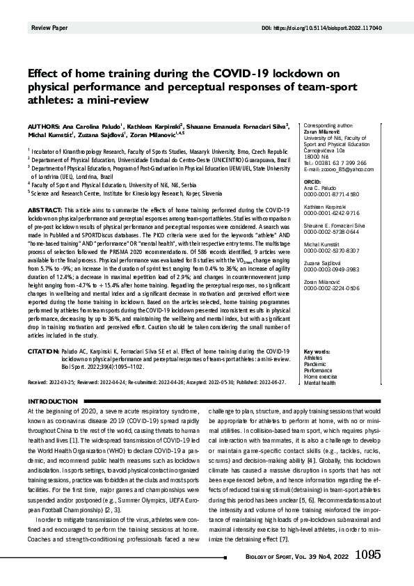 (PDF) Effect of home training during the COVID-19 lockdown on physical ...