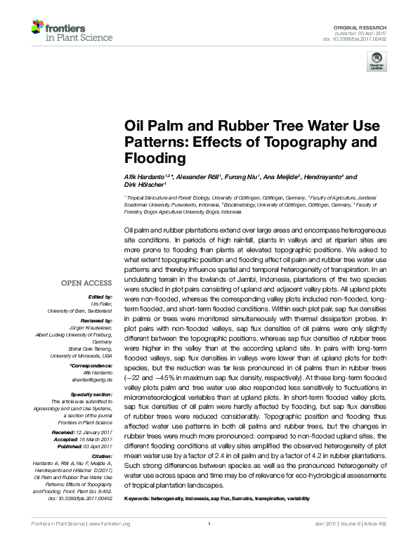 (PDF) Oil Palm and Rubber Tree Water Use Patterns Effects of