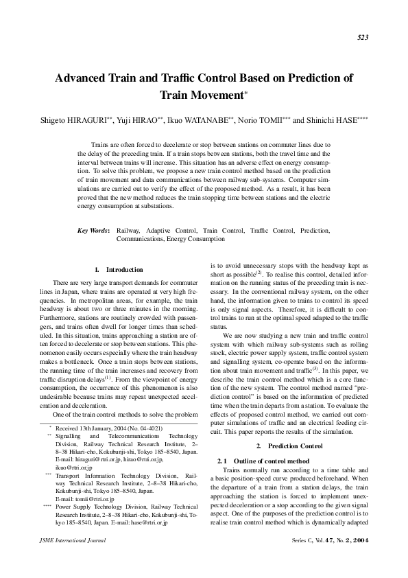 (PDF) Advanced Train and Traffic Control Based on Prediction of Train ...