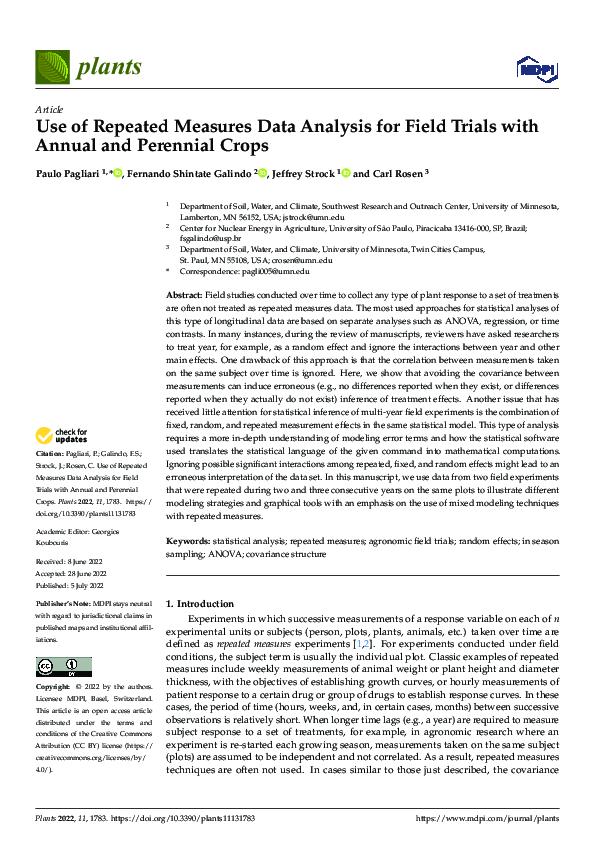 (PDF) Use of Repeated Measures Data Analysis for Field Trials with ...