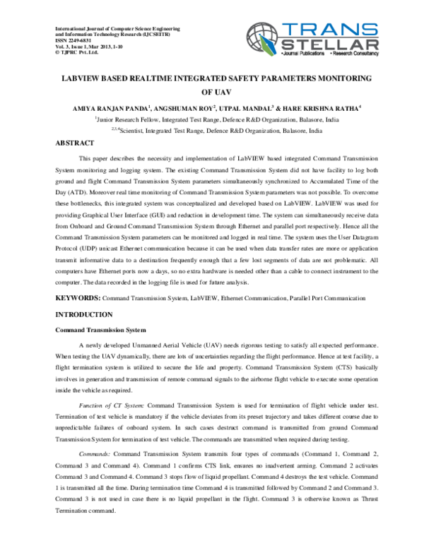 (PDF) Labview Based Realtime Integrated Safety Parameters Monitoring of Uav