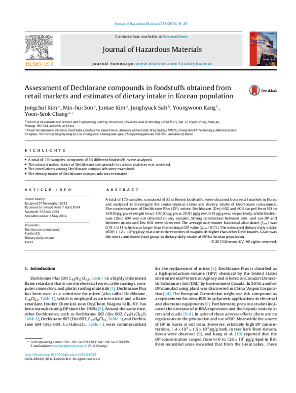 (PDF) Assessment of Dechlorane compounds in foodstuffs obtained from ...