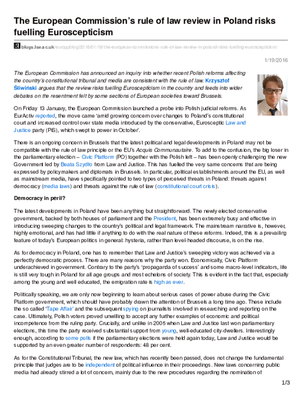 (PDF) The European Commission’s rule of law review in Poland risks ...
