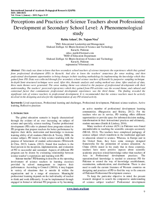 (PDF) Perceptions and Practices of Science Teachers About Professional ...