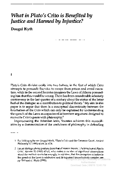 (PDF) What in Plato's Crito is Benefited by Justice and Harmed by ...