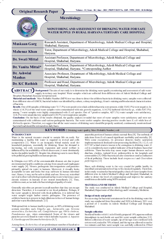 (PDF) Monitoring and Assessment of Drinking Water for Safe Water Supply ...