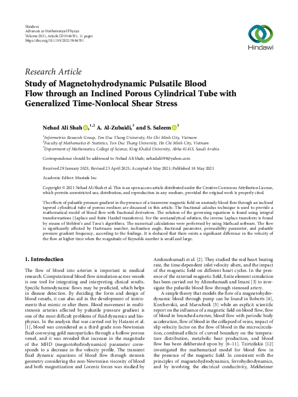 (PDF) Study of Magnetohydrodynamic Pulsatile Blood Flow through an ...
