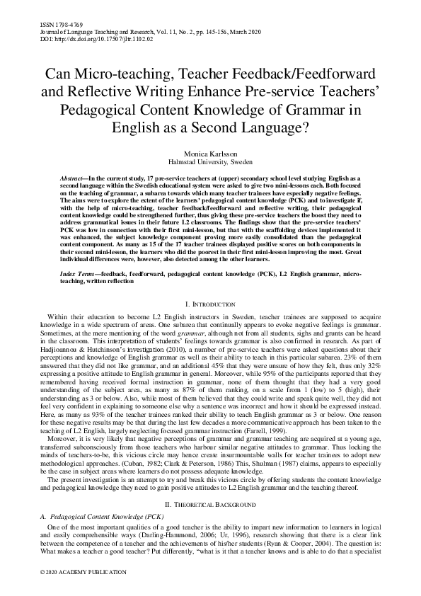 Pdf Can Micro Teaching Teacher Feedback Feedforward And Reflective